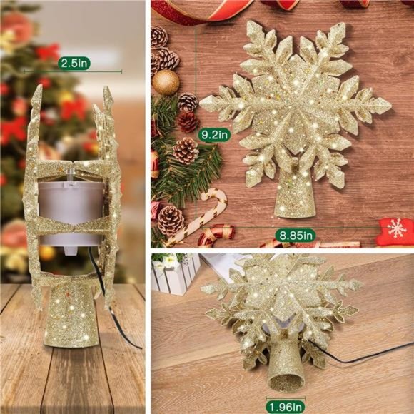 Christmas Tree Topper Lighted with Golden Snowflake Projector, Led - Picture 3 of 6
